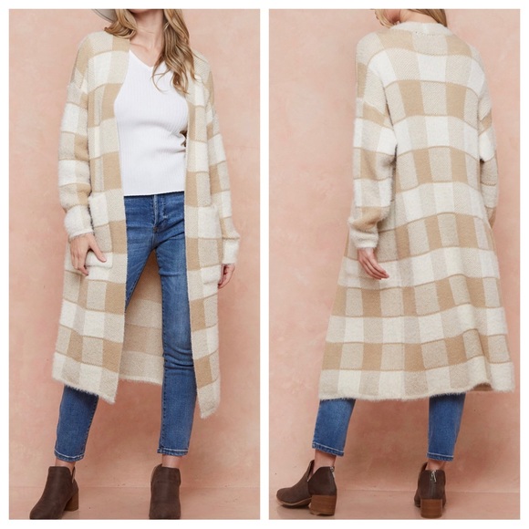 Boho Cozy Long Sweater Duster Cardigan With Front Pocket - Picture 2 of 5